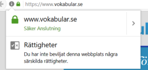 Skärmdump på webbplatsen Vokabulär.se över en säker anslutning